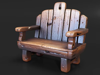 Rustic Wooden Outdoor Sofa with Armrests and Natural Finish for Garden Use 3d model