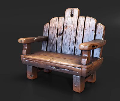 Rustic Wooden Outdoor Sofa with Armrests and Natural Finish for Garden Use 3d model