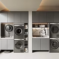 Modern Balcony Cabinet Design With Washing Machine Dryer And Storage Space