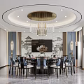 Chinese Style Private Dining Booth With Round Table And Chandeliers 3d model