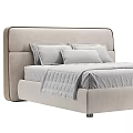Modern Upholstered Beige Double Bed With Soft Pillows Cozy Blanket And Neat Sheets
