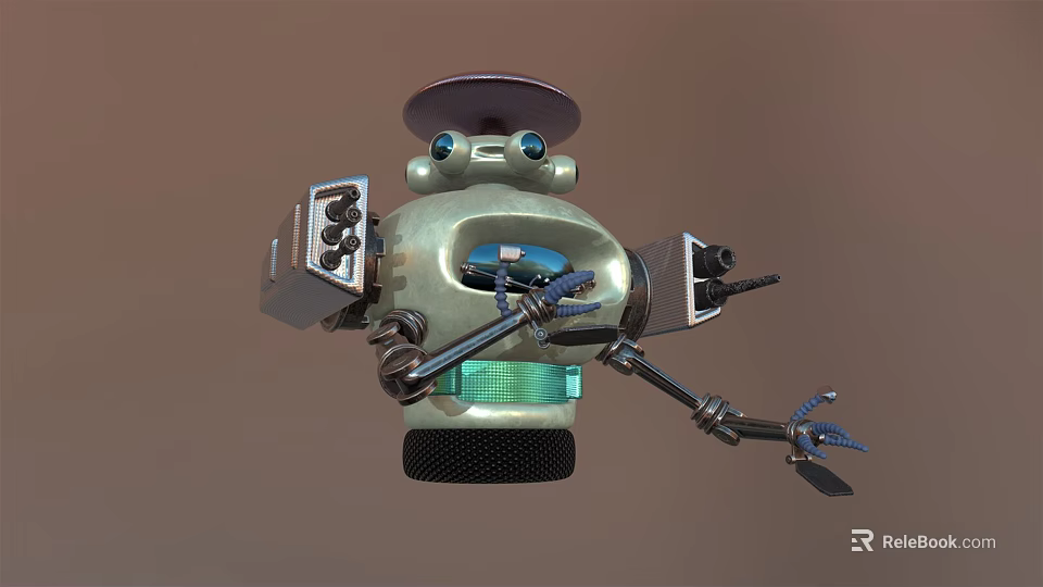 Detailed Robot Character With Mechanical Structure Blue Eyes Clawed Arms And Metal Body 3d model 