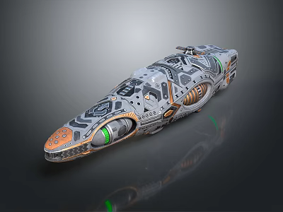 Futuristic Sci Fi Spaceship With Metallic Surface And Green Accents For Space Exploration 3d model