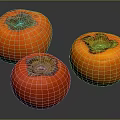 Fresh Ripe Persimmons Three Vibrant Orange Red And Red On Black Background With Glossy Surface