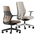 Two Modern Office Chairs with Black White Frame Brown Beige Cushion and Wheels