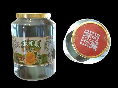 Canned Shui He Guo Fruit in Glass Jar with Golden Lid and Red Label 3d model