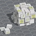 Gray Block Sculpture with Stacked Chinese Characters Featuring Du Yue Mo