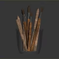 Everyday Stationery Set in Transparent Cup with Wooden Pencils and Paintbrushes