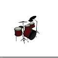 Red Musical Instrument Drum Set With Drums Cymbals And Stool On Stand