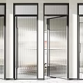 Modern Double Doors Design With Striped Glass And Black Frames 3d model