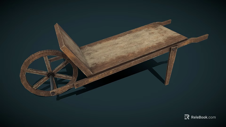 Rustic Vintage Wooden Wheelbarrow With Wooden Wheel And Old Fashioned Frame 3d model 