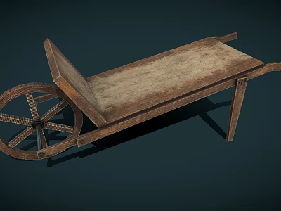 Rustic Vintage Wooden Wheelbarrow With Wooden Wheel And Old Fashioned Frame 3d model