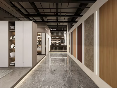 Modern Specialty Store Interior With Display Walls And Polished Marble Flooring 3d model