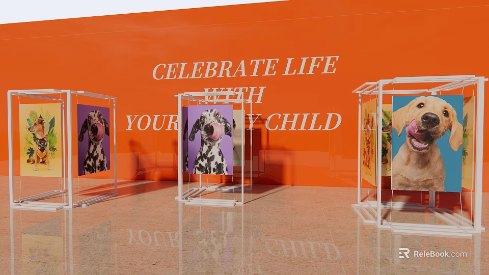 Event Display Wall In Orange Featuring Celebrate Life Your Child Lettering Clear Cases Pet 3d model 