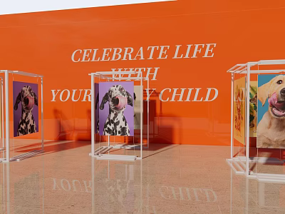 Event Display Wall In Orange Featuring Celebrate Life Your Child Lettering Clear Cases Pet 3d model