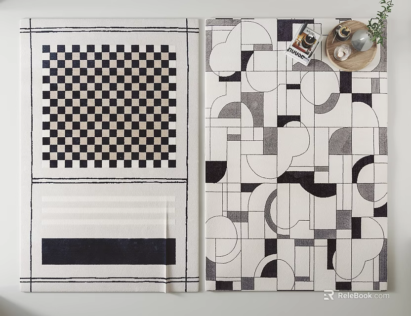 Modern Square Rugs Featuring Checkerboard And Geometric Patterns In Black White 3d model