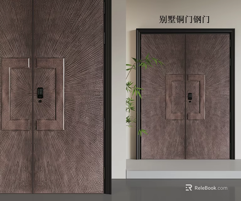 Durable Modern Villa Security Door With Copper And Steel Exterior Design 3d model 