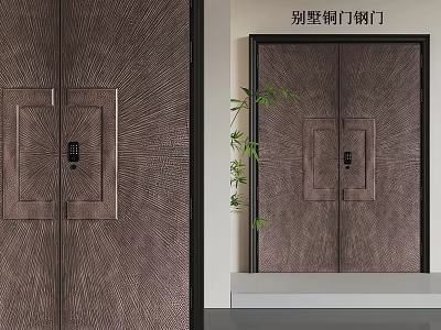 Durable Modern Villa Security Door With Copper And Steel Exterior Design 3d model