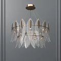 Transparent Leaf Shaped Glass Chandelier With Brass Frame For Modern Interior 3d model