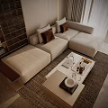 Modern Dining and Living Room Interior Design With Wooden Furniture Dining Table and Sofa