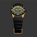 Stylish Modern Wrist Watch With Black Woven Strap Gold Accents And Blue Dial