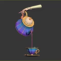 Colorful Ceramic Teapot Being Poured by Hand Into Stylish Teacup with Saucer for Daily Use