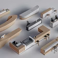 Various Modern Reception Desk Designs With Wooden Concrete Finishes And Chairs