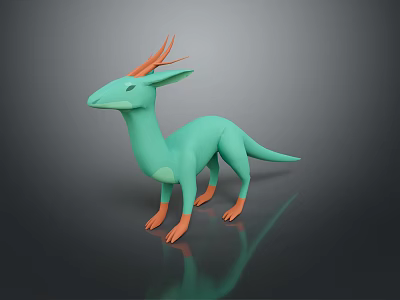 Turquoise Fantasy Creature Character with Orange Antlers and Slender Body for Game Movie 3d model