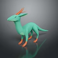 Turquoise Fantasy Creature Character with Orange Antlers and Slender Body for Game Movie