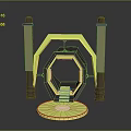 Modern Abstract Structure with Yellow Frame Brown Pillars Steps and Circular Base