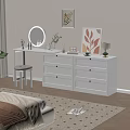 White Bedroom Dresser With Dressing Table Mirror Plants And Artwork