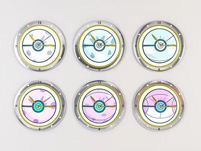 Colorful Circular Watch Dials With Blue Pink Designs And Decorative Markings 3d model