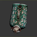 Intricate Animal Sculpture With Green Body Red White Patterns Colorful Legs And Decorative Ring Handle