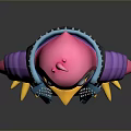 Cartoon Penguin Character With Pink Head Purple Top And Blue Vest Yellow Feet