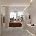 Modern Minimalist Clothing Store Interior With Clothes Racks Sofa Display Shelves And Gray Tiles