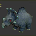 Blue Triceratops Stuffed Toy Character With White Horns Red Eyes And Spiked Back Design 3d model