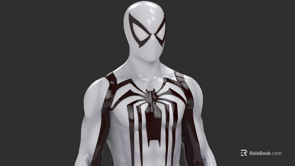 Game Movie Character In White And Black Symbiote Costume With Spider Emblem 3d model 