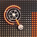 Industrial Style Wall Lamp With Gear Design And Orange Neon Light Effect On Grid Background
