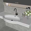 Elegant Bathroom Sink with White Countertop Faucet Vase and Decorative Mirror