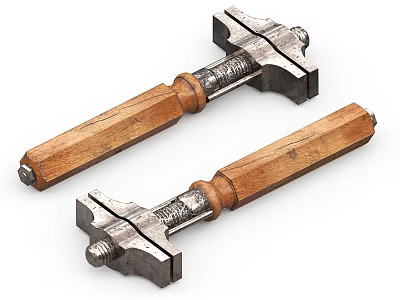 Vintage Hardware Tools Two Hammers with Wooden Handles and Metal Heads 3d model