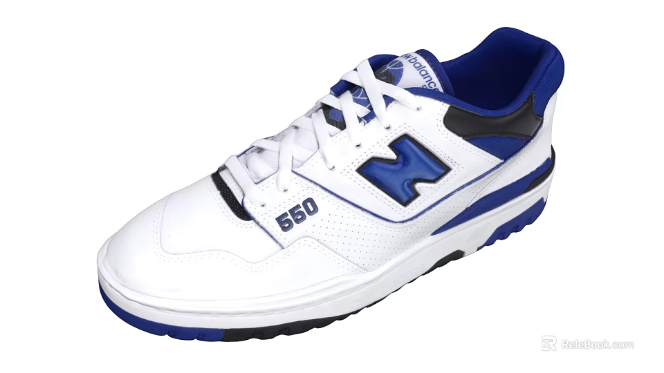 White And Blue Casual Shoes With Black Accents Logo 560 And White Laces 3d model 