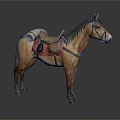 Traditional Horse Riding Saddle With Red Blanket And Leather Straps