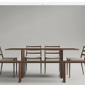 Modern Wooden Dining Table Set With Backrest Chairs And Bench 3d model