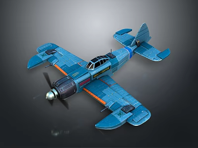 Detailed Vintage Blue Airplane Model With Propeller Wings Cockpit And Dark Background 3d model