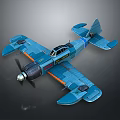Detailed Vintage Blue Airplane Model With Propeller Wings Cockpit And Dark Background