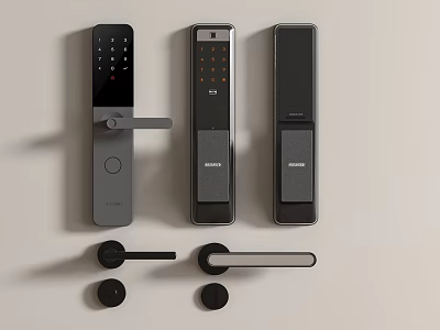 Modern Smart Door Locks And Traditional Door Handles For Home Security Design 3d model