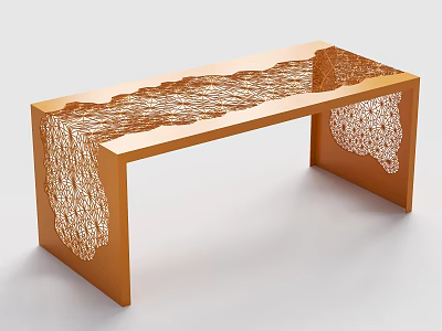 Elegant Orange Bench Featuring Intricate Cutout Patterns On Tabletop And Legs 3d model