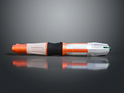 Modern Futuristic Sci-Fi Weapon with Orange White Black Silver Sleek Design and Glowing Green Part 3d model