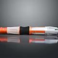 Modern Futuristic Sci-Fi Weapon with Orange White Black Silver Sleek Design and Glowing Green Part