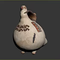 Ceramic Bird Shaped Doll With Hand Painted Red Brown Patterns Curved Handle And Small Feet
